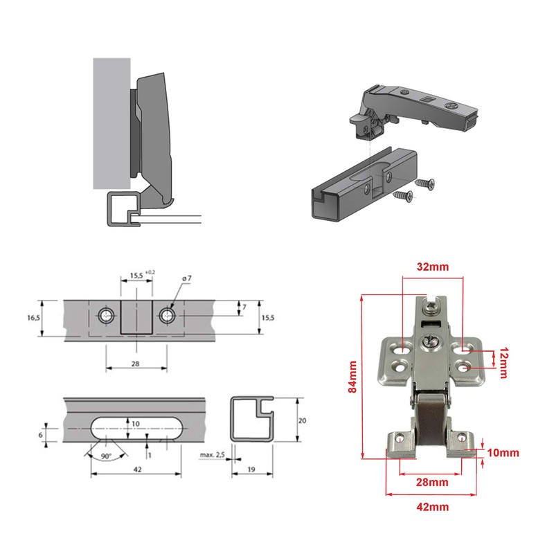 LOOTICH 95 Degree Full Overlay Hinge for Aluminum Framed Doors