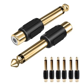 6 pieces audio adapter 6.35 mm jack male to RCA socket, headphone adapter, gold-plated connectors for optimal sound quality, compatible with home theatre, cameras, headphones and more