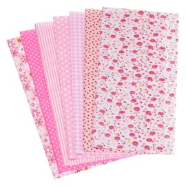 PATIKIL Cotton Fabric Bundles, 7 Pcs 20 x 20 Inch Pure Cotton Fat Quarter Floral Printed Precut Fabric Squares for Sewing Patchwork Quilting DIY Crafts, Pink