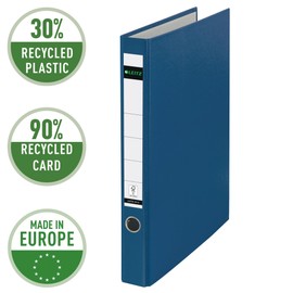 Leitz 10140035 Plastic Ring Binder without Slots A4, Blue, 3.5 cm Spine Width, PP Laminated Cover