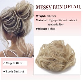 Cybelleza Hairpiece Hair Scrunchie Hair Extension Ponytail 35 g Hairpiece with Elastic Band Bun Updo Updo Hairstyles Curly Hair Band Wavy Curly Messy Bun for Women (Natural Blonde)