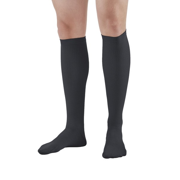 Ames Walker AW Style 100 - Vestido para hombre, 20 – 30 mm, compresión firme, calcetines altos de rodilla, talla XL, alivia el dolor cansado y las piernas hinchadas, síntomas de venas varicosas, puntera de globo, cintas de moda, Negro, X-large