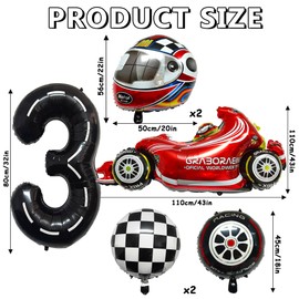 Number 3 birthday party Balloons, 8pcs Car Foil Balloons set,3 Years Old Boys Race Car Themed Birthday Party Balloons,cars Birthday Party Decorations
