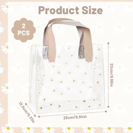 IETWATE Pack of 2 Clear Gift Bags, Transparent Bag with Handles, PVC Plastic Gift Bags, Transparent Bag with Daisy Pattern for Wedding, Birthday and Party