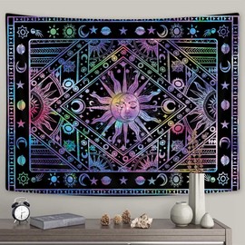 Trippy Sun And Moon Tapestry Celestial Sun Star Moon Tapestry Wall Hanging Tarot Card Bohemian Planet Boho Tapestry For Bedroom Living Room Aesthetic Wall Art Decor 71 x 60 inches