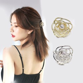 4PCS Flower Style Small Metal Hair Claw Clips Pearl Mountain Camellia Hair Catch Barrette Clamp for Women Half Bun Hairpins for Thick Hair (Silver+Gold+Rose Gold+Black, One Size)