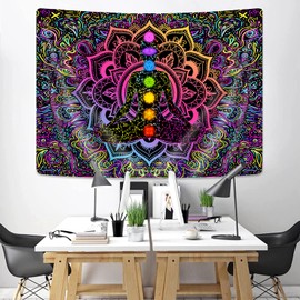 Seven Chakra Bohemian Mandala Spiritual Tapestry - Psychedelic Trippy Wall Hanging for Yoga, Meditation, Boho Studio, Bedroom, Living Room, Dorm - 40 X 28 Inch