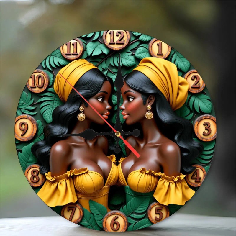 25x25cm Wood Wall Clock with Elegant Script or Calligraphic Number