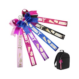 KYIZVE 6 PCS Cheer Bow Pin Me Ribbon Keychain, Glitter Ornaments Decoration for Cheerleader Bag Backpack, Cute Key Ring Accessories for Volleyball Basketball Tennis Football Match, Pink, Universal