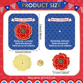 Sayglossy 30 Sets Patriotic Poppy Pins on Card Bulk Memorial Day Veterans Gifts Red Poppy Pin for Memorial Day 4th of July