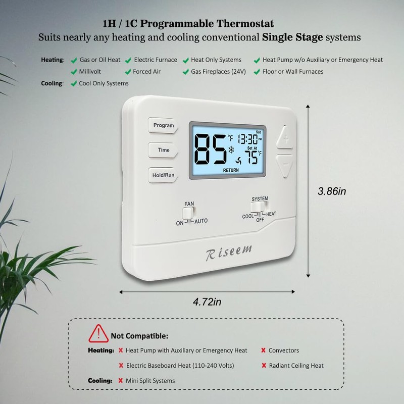 Programmable Thermostat for Home,Conventional Single-Stage Systems,5-1-1 Day Programmable Digital Energy-Saving