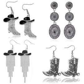 Cowgirl Western Earrings for Women - Cowboy Boots Hat Earrings Cowboy Chic Earring Set Rodeo Western Outfit Cowgirl Country Concert Outfits for Women