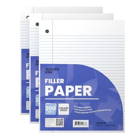 Notebook Paper, College Ruled Loose Leaf Paper (3 Pack), Filler Paper, 10.5” x 8”, Filler Paper, 200 Sheets Per Pack, 60 gsm (3 Pack)