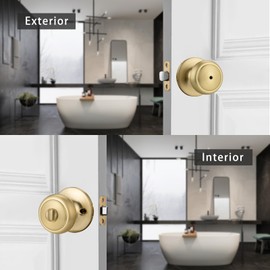 NCSEN 6 Pack Gold Door Knobs,Interior Door Knob with Lock,Coastal Style Satin Brass Door knob for Privacy and Bedroom