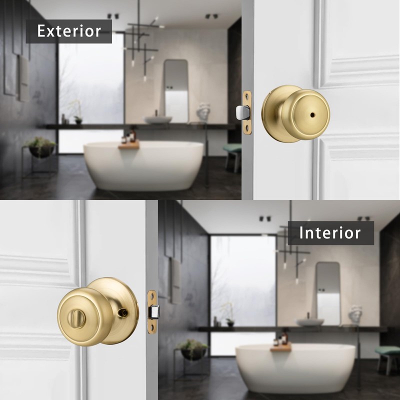 NCSEN 6 Pack Gold Door Knobs,Interior Door Knob with Lock,Coastal