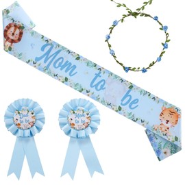 kreat4joy Jungle Animal Baby Shower Decorations, Woodland Mom to Be Sash Corsage Dad to Be Badge Pin Flower Crown for Welcome Baby Pregnant Gift Gender Reveal Party Decorations