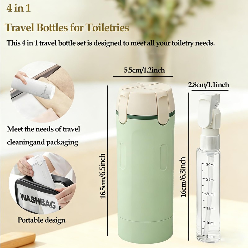 4 in 1 Travel Dispenser Bottle, Travel Bottles for Toiletries