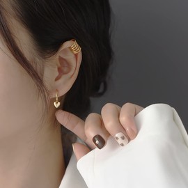 BSLVWG Hoop Earrings For Women,Cute Heart Love Dangle Drop Cartilage Small Huggie Hoop Earrings For Women Girls Minimalist S925 Sterling Silver Dangling Cuff Sleeper Hoops Dainty Hypoallergenic (Gold)