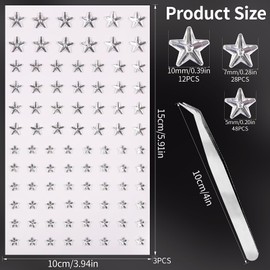 3 Sheets Face Gems, Star Festival Jewels Self Adhesive Face Jewels Hair Gems Eye Jewels Rhinestones, Rave Accessories Face Glitter, Rhinestone Stickers, Eye, Makeup for Kids, Women (01.Silver)