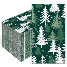 100 Pcs Christmas Tree Guest Napkins 3-Ply Green Christmas Forest Paper Napkins Disposable Watercolor Tree Hand Napkin Towel for Home Kitchen Xmas Parties Dinners Decorative (Green Christmas Tree)