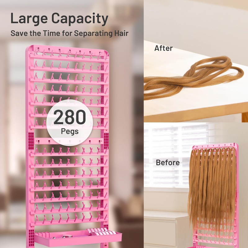 Yumkfoi Adjustable 280 Pegs Braiding Rack, Hair Racks with Tray