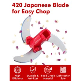 GDL Food Chopper, Pull Onion Chopper Dicer, Hand Powered Food Mincer, Fast Cutting Hand Chopper for Oinon, Garlic, Nut, 3.4 Cups 0.8L, Red