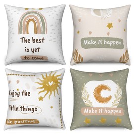 Hnmdmyi Boho Cushion Covers 40 x 40 cm Set of 4, Abstract Aesthetic Sun Moon Rainbow Decorative Kids Throw Pillow Covers Minimalist Modern Linen Pillowcases for Sofa Couch Garden Outdoor Home Decor