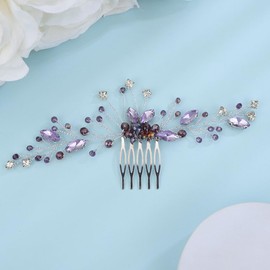 Lenjicons Crystal Rhinestone Wedding Hair Comb Purple Rhinestone Beads Wedding Headpiece Handmade Crystal Bridal Hair Comb Bridal Hair Accessories for Women (purple(silver))