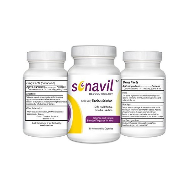 Tinnitus Relief including ringing in ears, clicking, roaring, buzzing with all natural Sonavil. #1 Tinnitus treatment specially formulated to safely and effectively manage Tinnitus related ear issues.