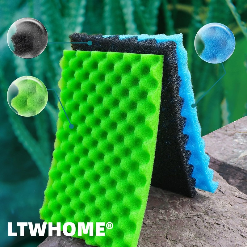 LTWHOME Fish Pond Foam Filter Sponge Set 17" X 11"