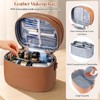cysiyu Leather Makeup Bag Organizer Double Layer Vanity Bag Large