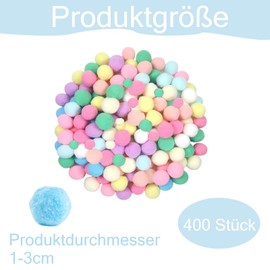 Pack of 400 Pompoms for Crafts, Cat Toy Ball Felt Balls Pastel Pompoms for Crafts Large Pompoms Pastel Colours for Funny Creative Crafts Fine Hair Accessories Party Decoration