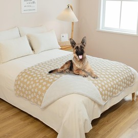 Amarrirose Waterproof Dog Blanket, 80 x 100 cm, Machine Washable, Cuddly Soft Sofa Blanket with Cuddly Padding, 3D Textured Clouds, Warm Soft Cat Blanket, Khaki