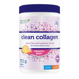 Genuine Health Bovine Clean Collagen Powder, 172g tub, 10g collagen per serving, Natural joint, skin, hair, nail support, Pineapple-berry flavour, Dairy & gluten-free, Grass-fed, Non-GMO, Keto & paleo-friendly
