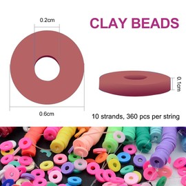 MIIIM 3600 PCS 10 Strands Polymer Clay Beads for Jewelry Making, Vinyl Heishi Beads 6mm for Surfer Bracelets Necklace Making (Rose Smoke)