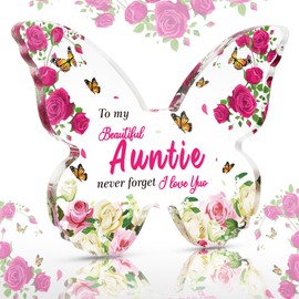 5-Inch Butterfly Acrylic Plaque - Exquisite Acrylic Plaque as Auntie Gifts, Auntie Birthday Gifts, Aunty Birthday Gifts, Birthday Gifts for her(Auntie，Pink)