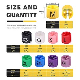 Bruafsir 290 Pcs Snap Retail Clothes Hanger Size Markers Garment Tags XXS to 4XL Size Coding Colored Dividers Hanger Sign Buckle