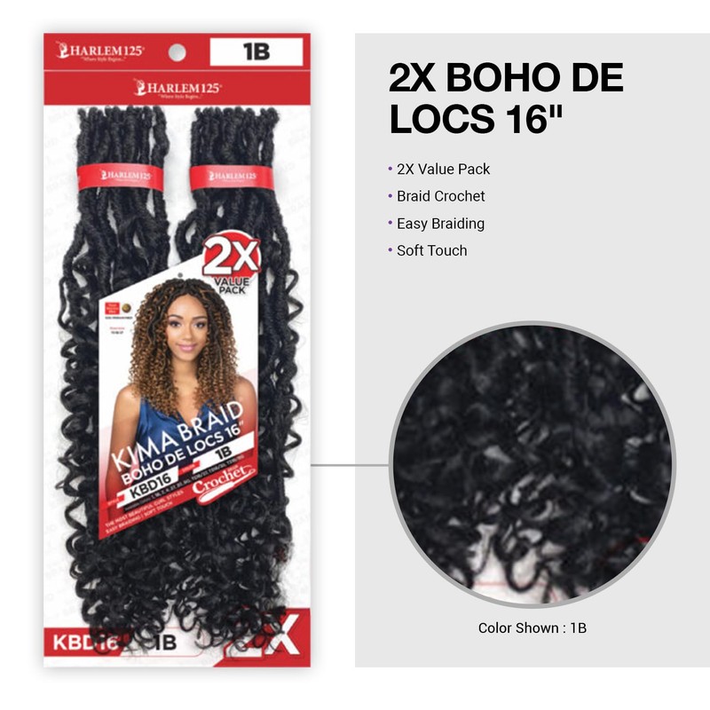 Harlem125 Crochet Braids Kima 2X Boho De Locs 16" (Jet