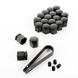 LST 20x Felgen Radschraube Abdeckkappen Sechskant Kappen Set 17 mm schwarz Glanz