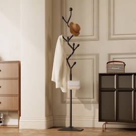 ZHBHYZ Tree-shaped coat rack stand,Metal coat tree with 8 Hooks and sturdy cast iron base,Heavy Duty coat rack freestanding coat hanger stand for Clothes Hats Scarfs Purses (black)