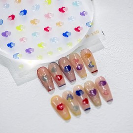 1Pcs 5D Embossed Valentine's Day Nail Art Stickers Colorful Heart Nail Decals Self Adhesive Jelly Design Valentines Nail Supplies Cute Hearts Nail Stickers for Women Girls DIY Manicure Decoration