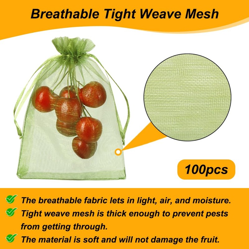 Shintop 100Pcs Fruit Protection Bags, 4x6 Inch Green Strawberry Netting