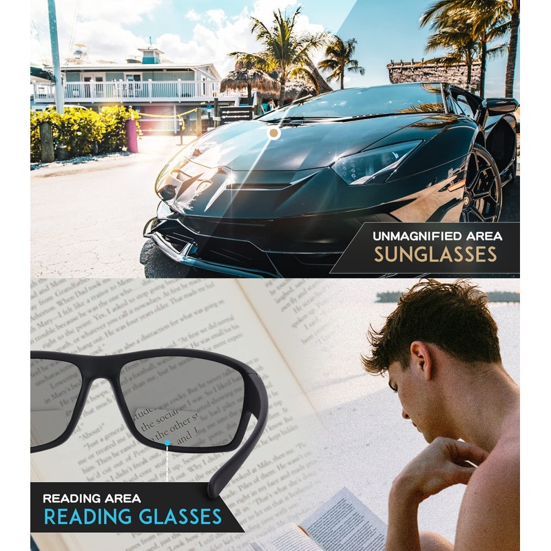 SKYOAK Premium Lightweight Bifocal Reading Sunglasses Men TR90 Frame Wrap