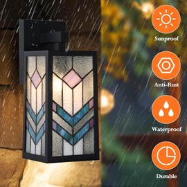 HomeBeauty WL0012 Tiffany Style Outdoor Light Fixutres Stained Glass Wall Sconce Exterior Waterproof Wall Lantern Light for Balcony Aisle Hallway W 7X D 6.5 x H 13.5 Inches, Bulb Included (Prismara)