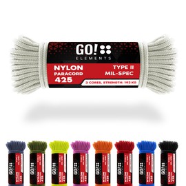 GO!elements 15 m Paracord Rope Made of Tear-Resistant Nylon - 3 mm Paracord 425 Type II Max. 192 kg - Cords as Outdoor Rope, All-Purpose Rope, Survival Rope, Bracelet, Dog Lead, Nylon Cord, Colour: