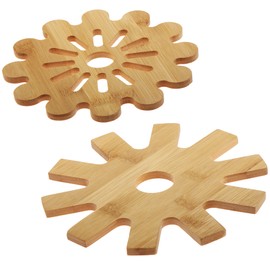 COM-FOUR® 2 x Bamboo Pot Coasters - Sustainable Coasters for Pots, Pans, Casserole Dishes and Woks - Natural Pot Coasters (2 Pieces - Bamboo - Flower + Star)