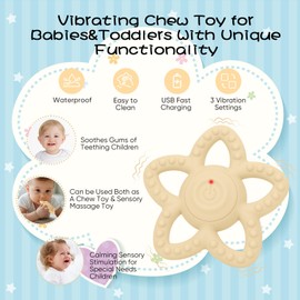Vibrating Sensory Chew Toy, Teether Teething Toys for Baby 6-18 Months, Sensory Toys for Kids with Autism&Toddler Travel Essential - 3X Vibration Settings, Gifts for Boys Girls