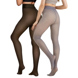 X-CHENG 2 Pairs Women Fleece Lined Tights - Invisible Crotch Warm Fake Translucent High Waist Women Thermal Tights