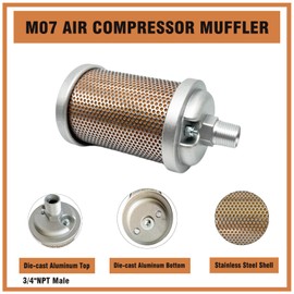 M07 Air Compressor Muffler 3/4" NPT Male, Air Exhaust Silencer for Dryer Compressor Air Pump, Compressed Air Equipment and Systems, 145 PSI