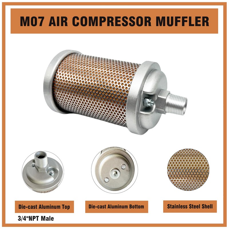 M07 Air Compressor Muffler 3/4" NPT Male, Air Exhaust Silencer